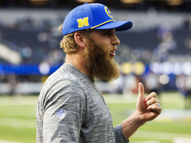 INGLEWOOD, CALIFORNIA - JANUARY 5: Cooper Kupp #10 of the Los Angeles Rams talks before the game against the Seattle Seahawks at SoFi Stadium on January 5, 2025 in Inglewood, California.