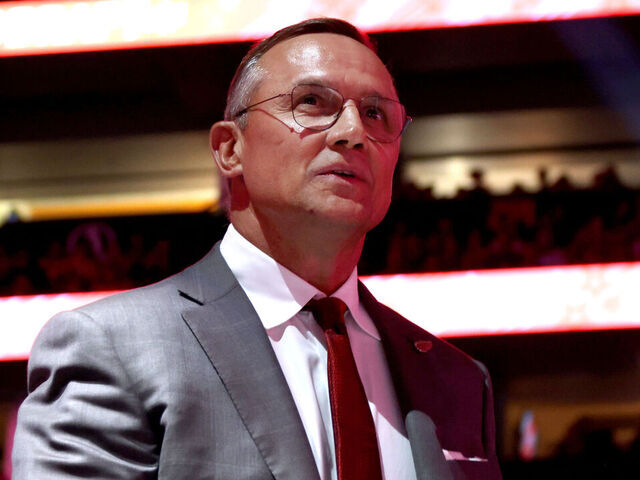 NASHVILLE, TENNESSEE - JUNE 28: General Manager Steve Yzerman of the Detroit Red Wings looks on during the 2023 Upper Deck NHL Draft - Round One at Bridgestone Arena on June 28, 2023 in Nashville, Tennessee.