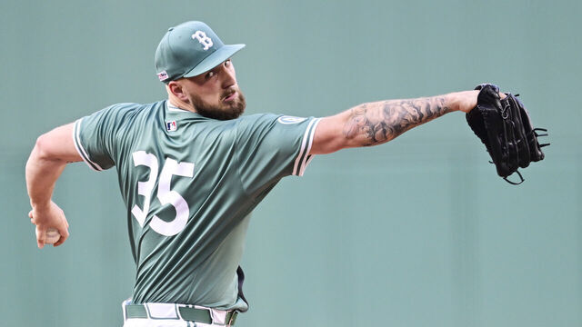 BOSTON, MASSACHUSETTS - JUNE 13: Starting pitcher Garrett Crochet #35 of the Boston Red Sox throws in the first inning against the New York Yankees at Fenway Park on June 13, 2025 in Boston, Massachusetts.
