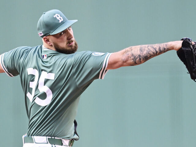 BOSTON, MASSACHUSETTS - JUNE 13: Starting pitcher Garrett Crochet #35 of the Boston Red Sox throws in the first inning against the New York Yankees at Fenway Park on June 13, 2025 in Boston, Massachusetts.