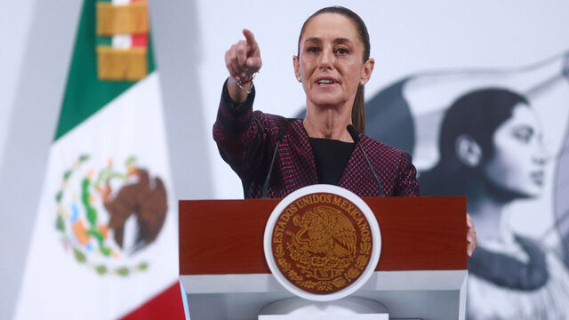 MEXICO CITY, MEXICO - JUNE 11: Mexican President Claudia Sheinbaum attends her daily press conference at the National Palace, in Mexico City, Mexico on June 11, 2025. Mexican President Claudia Sheinbaum denied Kristi Noem's allegation that she encouraged violent protests in Los Angeles.