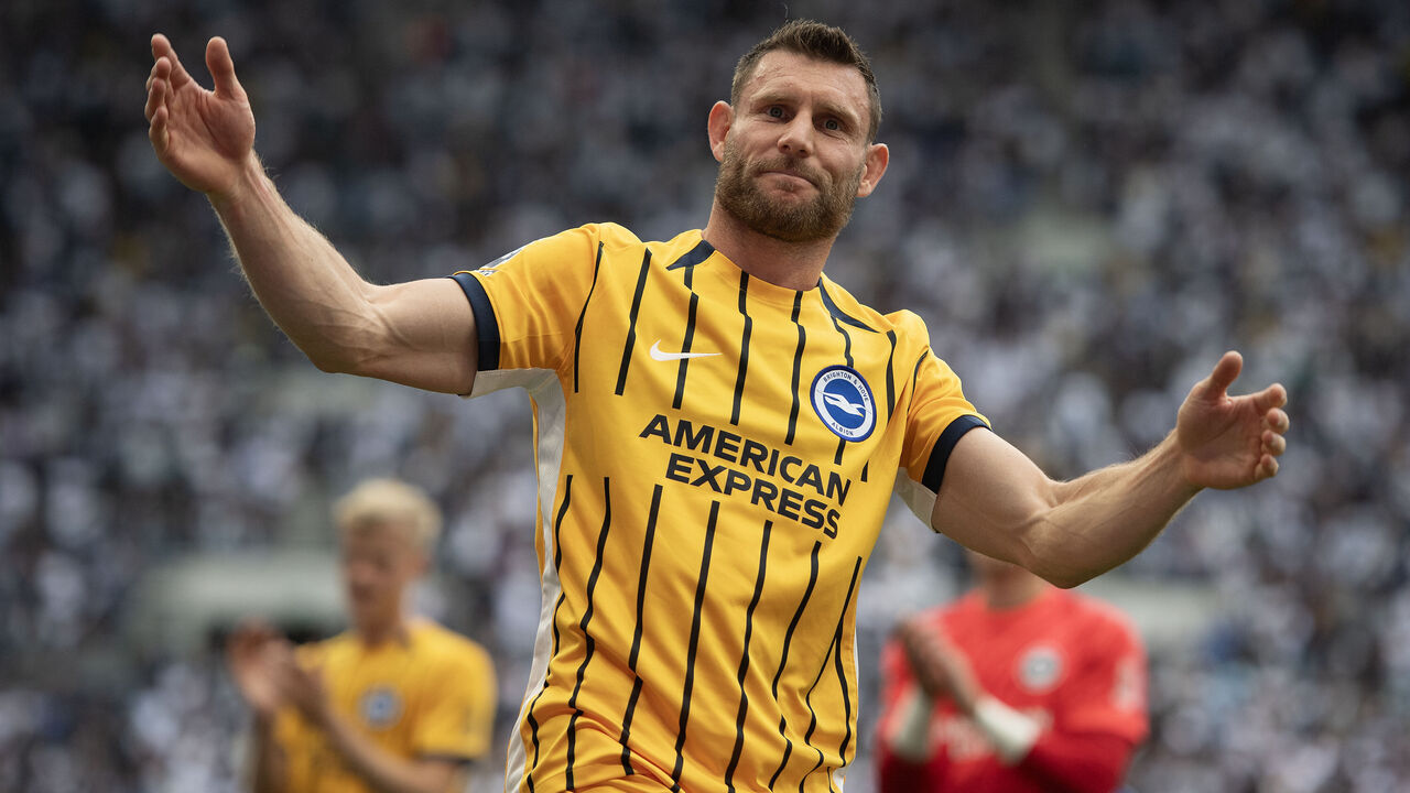 LONDON, ENGLAND - MAY 25: James Milner of Brighton & Hove Albion reacts after the Premier League match between Tottenham Hotspur FC and Brighton & Hove Albion FC at Tottenham Hotspur Stadium on May 25, 2025 in London, England.