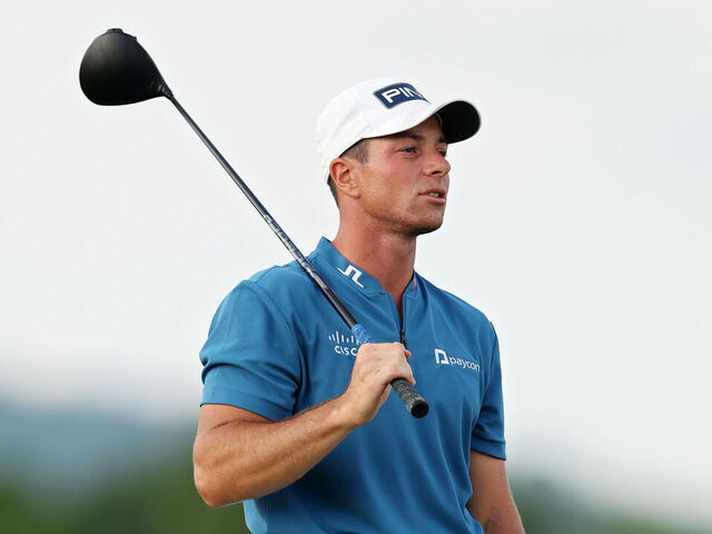 OAKMONT, PENNSYLVANIA - JUNE 14: Viktor Hovland of Norway watches his shot from the 18th tee during the third round of the 125th U.S. OPEN at Oakmont Country Club on June 14, 2025 in Oakmont, Pennsylvania.