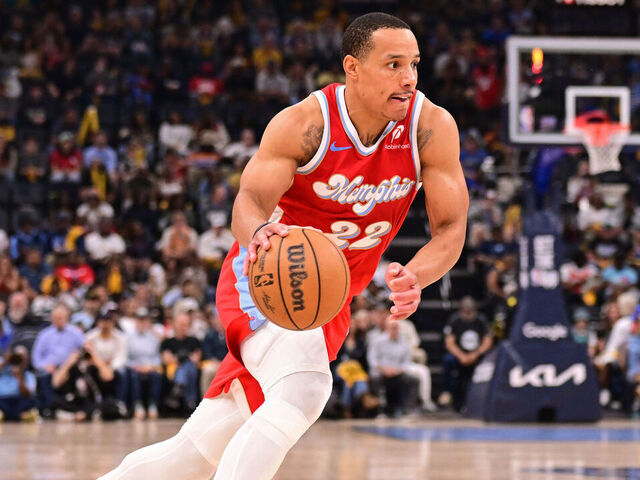MEMPHIS, TN - APRIL 26: Desmond Bane #22 of the Memphis Grizzlies handles the ball during the game against the Oklahoma City Thunder during Round 1 Game 4 of the 2025 NBA Playoffs on April 26, 2025 at FedExForum in Memphis, Tennessee. Mandatory Copyright Notice: Copyright 2025 NBAE