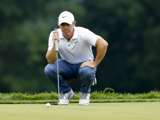 OAKMONT, PENNSYLVANIA - JUNE 15: Rory McIlroy of Northern Ireland lines up a putt on the third green during the final round of the 125th U.S. OPEN at Oakmont Country Club on June 15, 2025 in Oakmont, Pennsylvania.