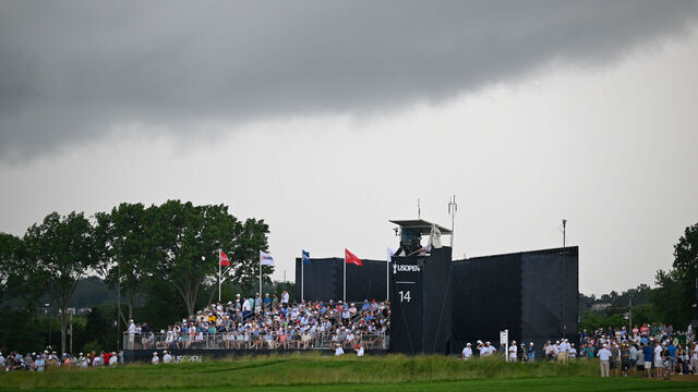 OAKMONT, PENNSYLVANIA - JUNE 15: Dark clouds are seen near the course during the final round of 125th U.S. Open Championship at Oakmont Country Club on June 15, 2025 in Oakmont, Pennsylvania.