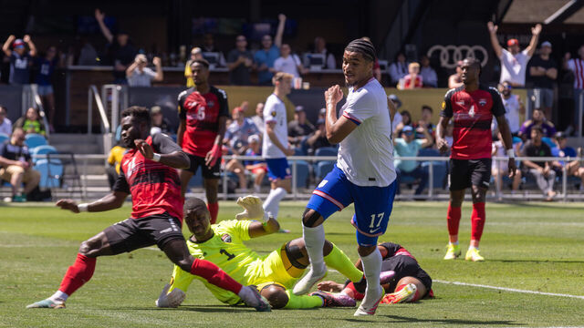 SAN JOSE, CALIFORNIA - JUNE 15: Malik Tillman #17 of the United States celebrates scoring a goal in the first half during a 2025 Gold Cup Group D Match between the United States and Trinidad & Tobago at PayPal Park on June 15, 2025 in San Jose, California.
