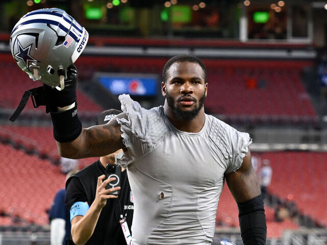 CLEVELAND, OHIO - SEPTEMBER 08: Micah Parsons #11 of the Dallas Cowboys celebrates the team's 33-17 win over the Cleveland Browns at Huntington Bank Field on September 08, 2024 in Cleveland, Ohio.