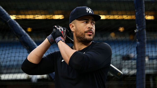 NEW YORK, NY - MAY 07: Giancarlo Stanton #27 of the New York Yankees takes batting practice before the game against the San Diego Padres at Yankee Stadium on May 7, 2025 in New York, New York.