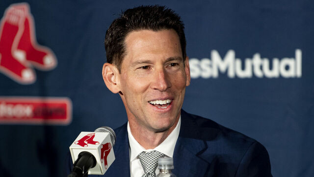 BOSTON, MA - NOVEMBER 2: Craig Breslow speaks as he is officially introduced as Chief Baseball Officer of the Boston Red Sox during a press conference on November 2, 2023 at Fenway Park in Boston, Massachusetts.