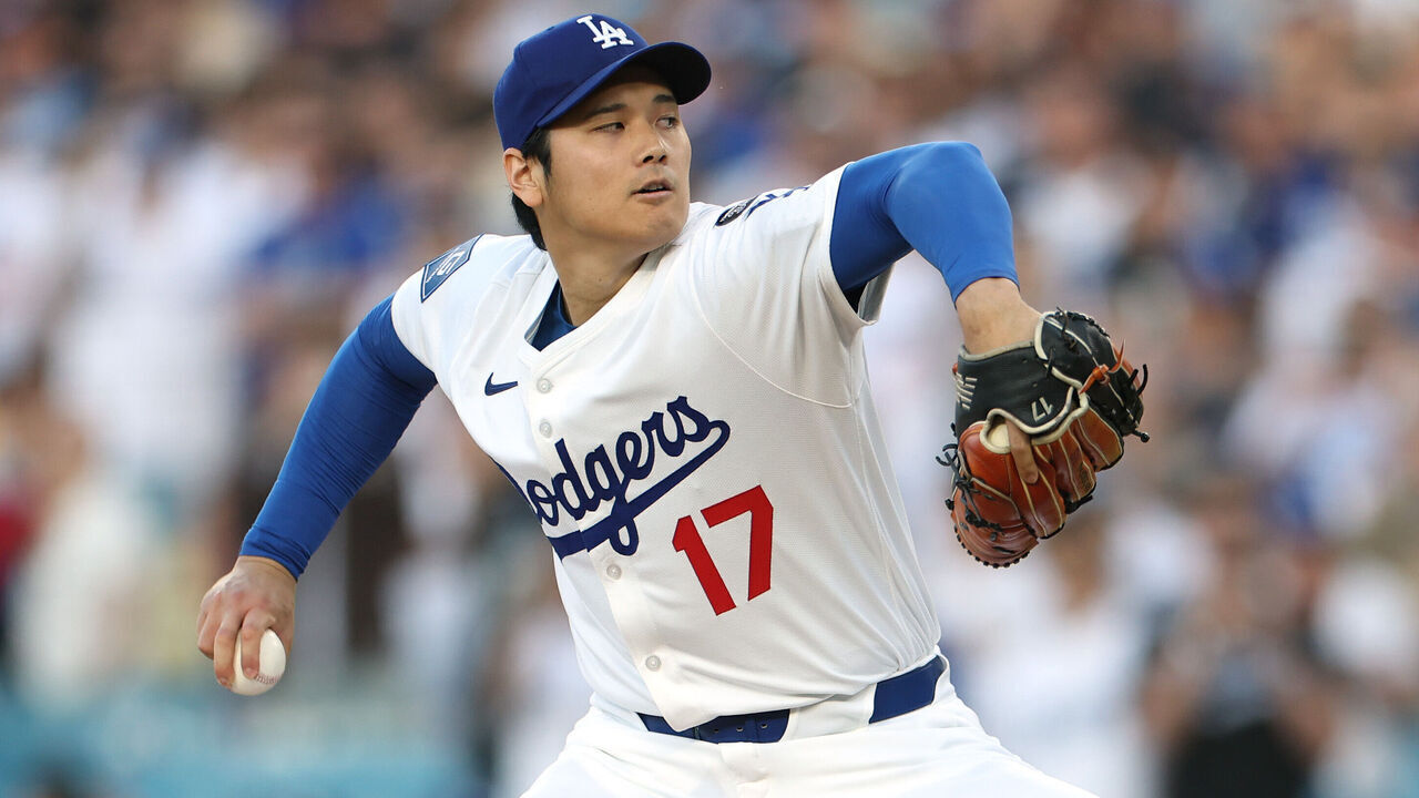 LOS ANGELES, CALIFORNIA - JUNE 16: Shohei Ohtani #17 of the Los Angeles Dodgers throws a pitch during the first inning against the San Diego Padres at Dodger Stadium on June 16, 2025 in Los Angeles, California.