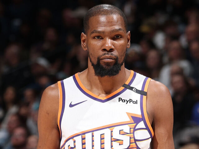 MINNEAPOLIS, MN - MARCH 28: Kevin Durant #35 of the Phoenix Suns looks on during the game against the Minnesota Timberwolves on March 28, 2025 at Target Center in Minneapolis, Minnesota. Mandatory Copyright Notice: Copyright 2025 NBAE
