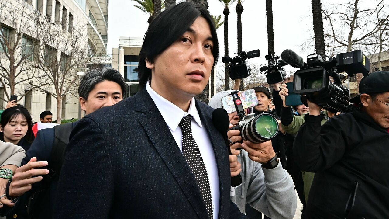 Ippei Mizuhara leaves the Ronald Reagan Federal Building and Courthouse in Santa Ana, California, on February 6, 2025. The former interpreter to Shohei Ohtani, who admitted stealing almost $17 million from the Japanese baseball star to pay off illegal gambling debts, was sentenced to 57 months in prison on February 6. Mizuhara was also ordered to pay restitution of more than $18.1 million in his sentencing in federal court.