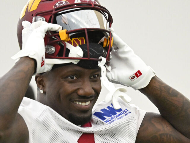 ASHBURN, VA - MAY 28: Washington Commanders wide receiver Deebo Samuel Sr. during the first day of OTA's at Commanders Park in Ashburn, VA on May 28, 2025.