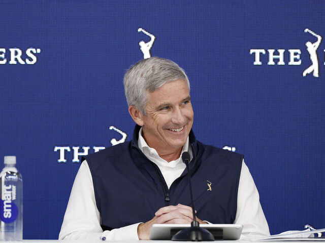 PONTE VEDRA BEACH, FLORIDA - MARCH 11: PGA Tour Commissioner Jay Monahan speaks to the media prior to THE PLAYERS Championship on the Stadium Course at TPC Sawgrass on March 11, 2025 in Ponte Vedra Beach, Florida.