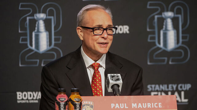 EDMONTON, CANADA - JUNE 14: Paul Maurice of the Florida Panthers addresses the media following Game Five of the 2025 Stanley Cup Final against the Edmonton Oilers at Rogers Place on June 14, 2024 in Edmonton, Alberta, Canada.