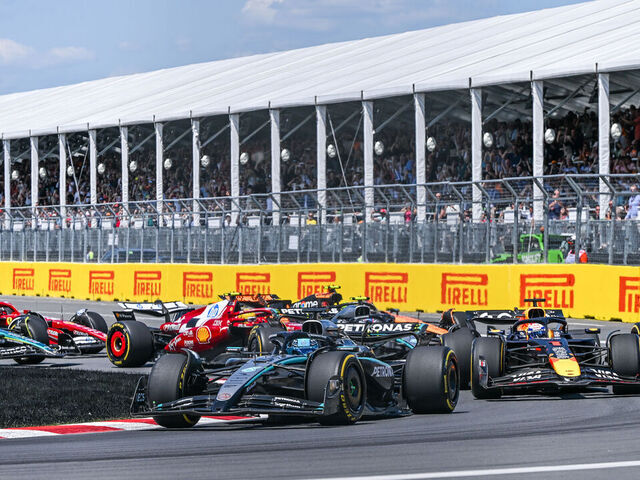 MONTREAL, CANADA JUNE 15: George Russell of Great Britain and Mercedes-AMG Petronas F1 Team leads during the Formula 1 Canadian Grand Prix at Circuit Gilles-Villeneuve in Montreal, Quebec, Canada, on June 15, 2025.