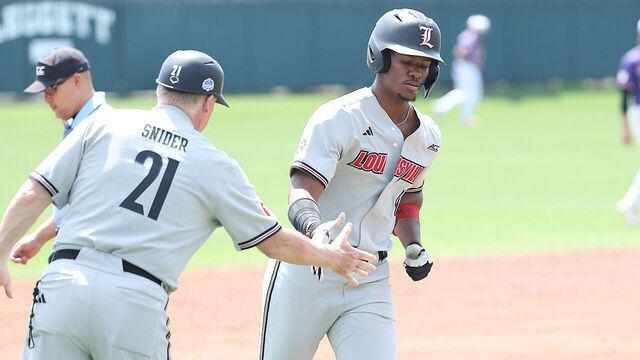 CLEMSON, SC - APRIL 19: Louisville Cardinals outfield Eddie King Jr. (42) during a college baseball game between the Louisville Cardinals and the Clemson Tigers on April 19, 2025 at Doug Kingsmore Stadium in Clemson, S.C.