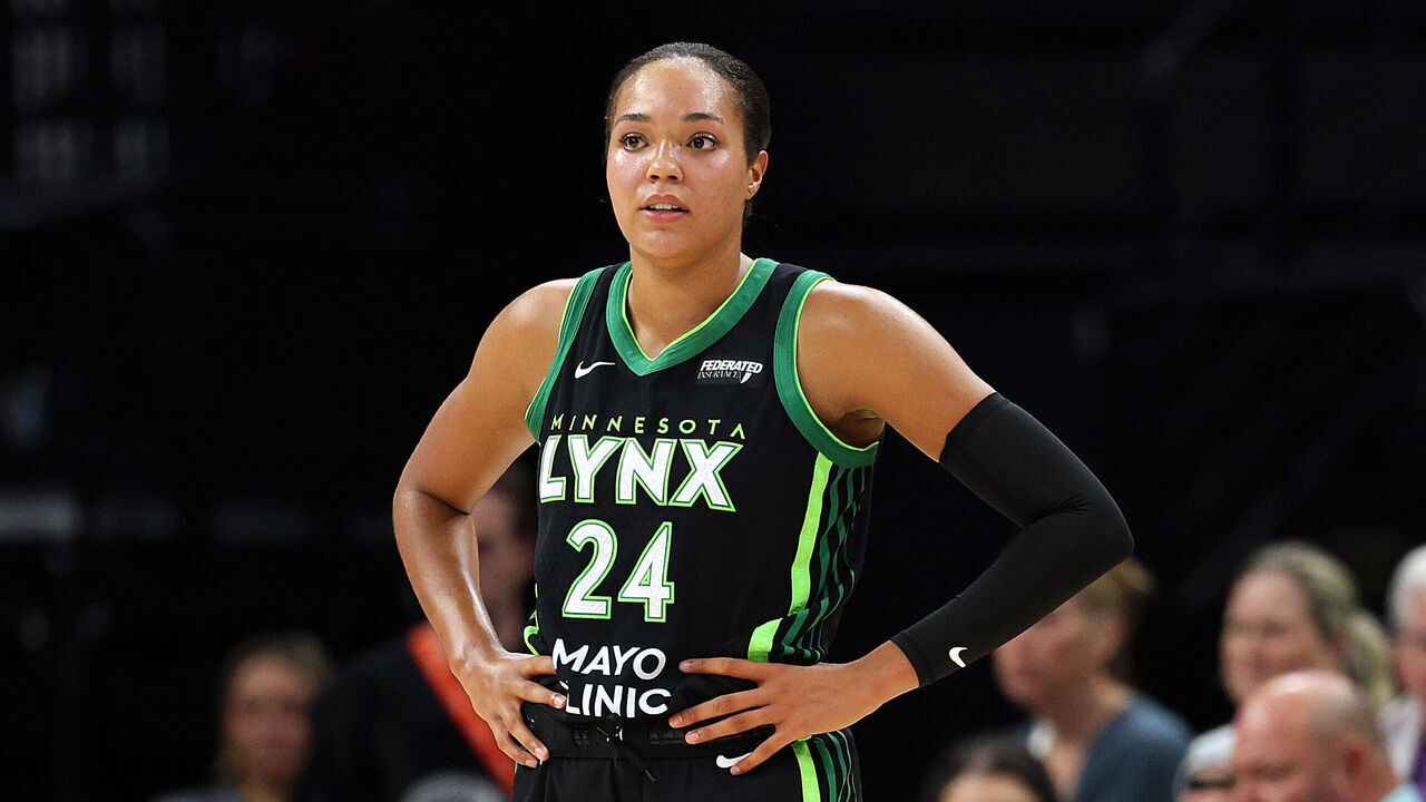 MINNEAPOLIS, MINNESOTA - JUNE 17: Napheesa Collier #24 of the Minnesota Lynx looks on against the Las Vegas Aces in the second quarter at Target Center on June 17, 2025 in Minneapolis, Minnesota.