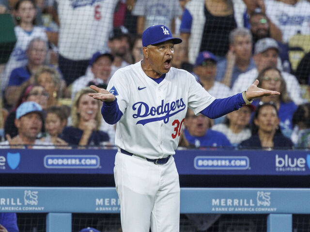 LOS ANGELES, CA - JUNE 17, 2025: Dodgers manager runs onto the field to complain after Los Angeles Dodgers Shohei Ohtani (17) was hit by a pitch and umpires issued a warning to both teams in the third inning at Dodger Stadium on June 17, 2025 in Los Angeles, California. Roberts was ejected.(Gina Ferazzi / Los Angeles Times via Getty Images)
