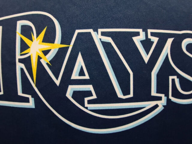 KANSAS CITY, MO - JULY 02: A view of the Tampa Bay Rays logo during an MLB game between the Tampa Bay Rays and Kansas City Royals on July 02, 2024 at Kauffman Stadium in Kansas City, MO.