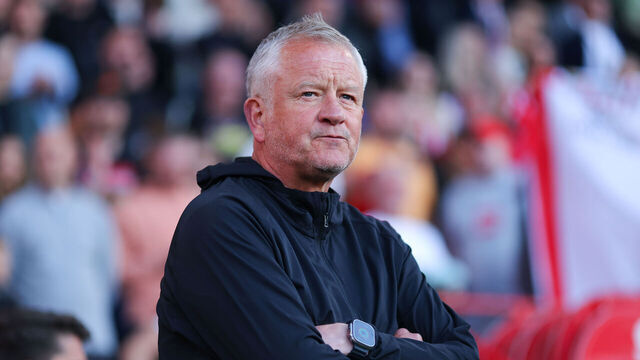 SHEFFIELD, ENGLAND - MAY 12: Chris Wilder, manager of Sheffield United, looks on during the Sky Bet Championship Play-Off Semi Final Second Leg match between Sheffield United and Bristol City at Bramall Lane on May 12, 2025 in Sheffield, England.