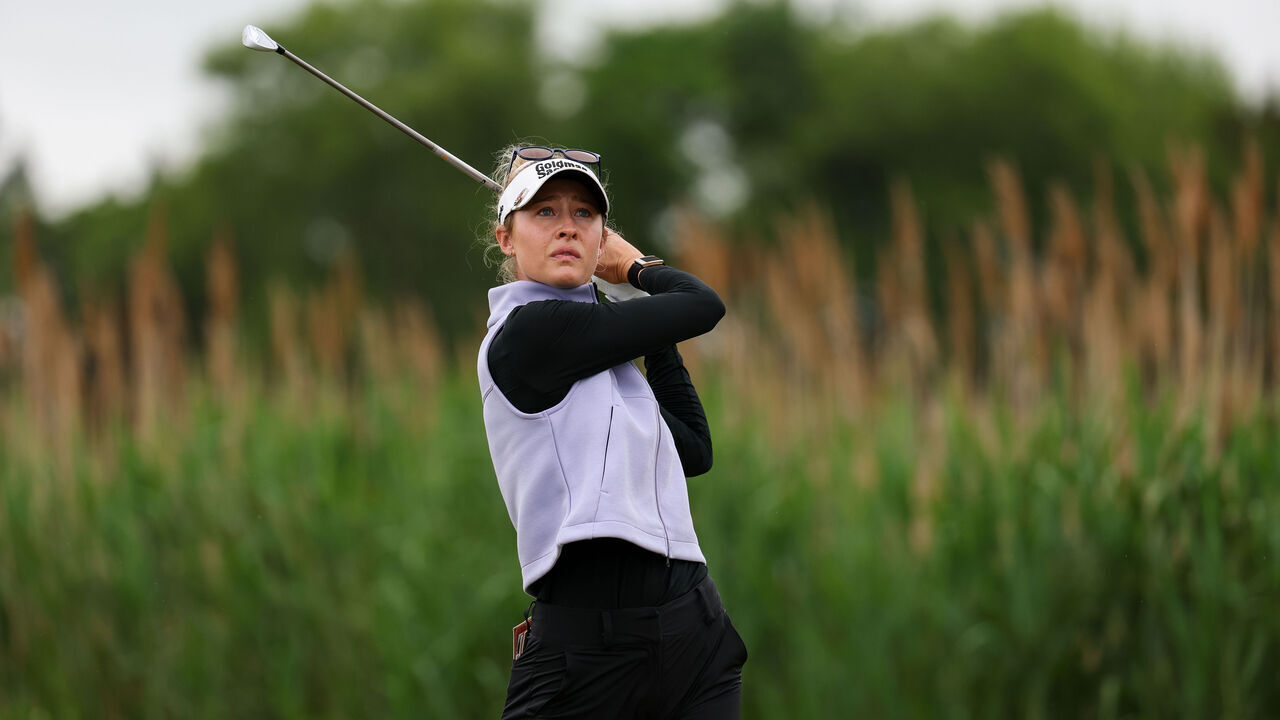 GALLOWAY, NEW JERSEY - JUNE 7: Nelly Korda of the United States hits her tee at the 15th hole during the second round of the ShopRite LPGA Classic presented by Acer 2025 at Seaview Bay Course on June 7, 2025 in Galloway, New Jersey.