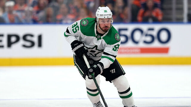 EDMONTON, ALBERTA - MAY 25: Matt Duchene #95 of the Dallas Stars skates against the Edmonton Oilers during the first period in Game Three of the Western Conference Final of the 2025 Stanley Cup Playoffs at Rogers Place on May 25, 2025 in Edmonton, Alberta.