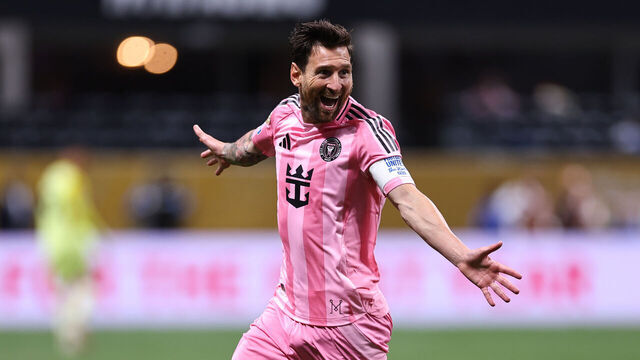 ATLANTA, GEORGIA - JUNE 19: Lionel Messi of Inter Miami CF celebrates scoring their second goal during the FIFA Club World Cup 2025 group A match between Internacional CF Miami and FC Porto at Mercedes-Benz Stadium on June 19, 2025 in Atlanta, Georgia.