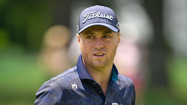 CROMWELL, CONNECTICUT - JUNE 20: Justin Thomas waves his ball on the ninth green during the second round of the Travelers Championship at TPC River Highlands on June 20, 2025 in Cromwell, Connecticut.
