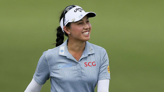 FRISCO, TEXAS - JUNE 20: Jeeno Thitikul of Thailand reacts after an approach shot on the 15th hole during the second round of the KPMG Women's PGA Championship 2025 at Fields Ranch East at PGA Frisco on June 20, 2025 in Frisco, Texas.