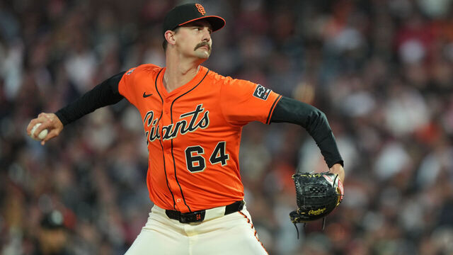SAN FRANCISCO, CA - JUNE 20: Sean Hjelle #64 of the San Francisco Giants pitches during the game between the Boston Red Sox and the San Francisco Giants at Oracle Park on Friday, June 20, 2025 in San Francisco, California.