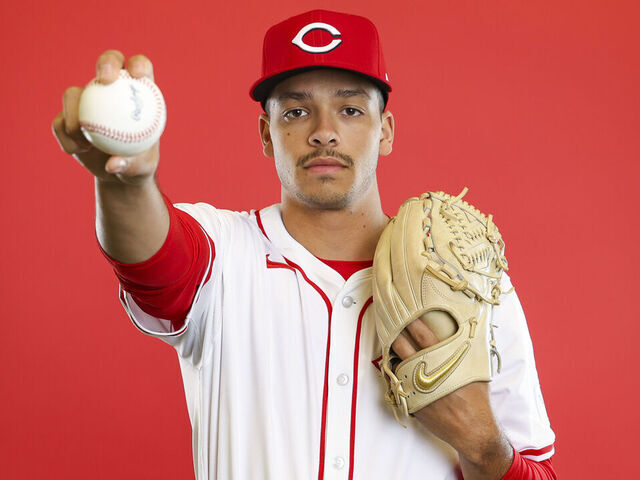GOODYEAR, ARIZONA - FEBRUARY 18: Chase Burns of the Cincinnati Reds poses for a portrait during photo day at the Cincinnati Reds Player Development Complex on February 18, 2025 in Goodyear, Arizona.