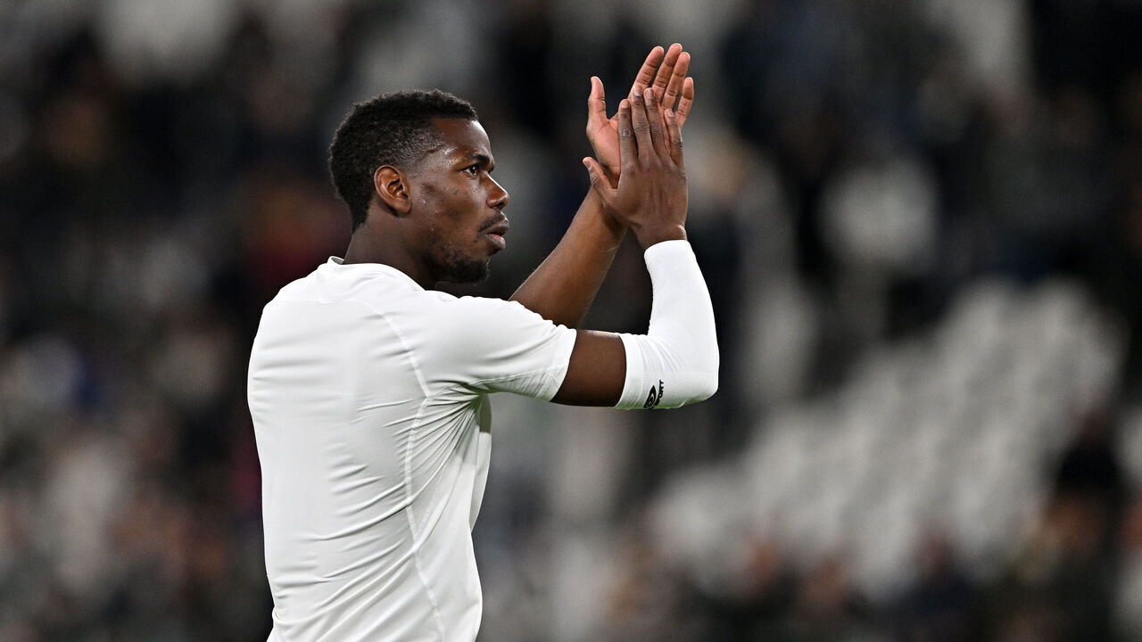 TURIN, ITALY - APRIL 13: Paul Pogba of Juventus greets the fans after the UEFA Europa League quarterfinal first leg match between Juventus and Sporting CP at Allianz Stadium on April 13, 2023 in Turin, Italy.