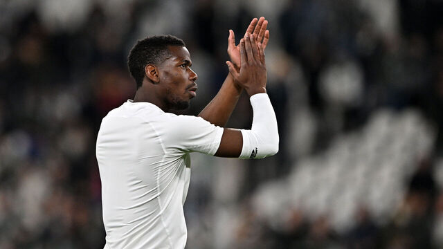 TURIN, ITALY - APRIL 13: Paul Pogba of Juventus greets the fans after the UEFA Europa League quarterfinal first leg match between Juventus and Sporting CP at Allianz Stadium on April 13, 2023 in Turin, Italy.