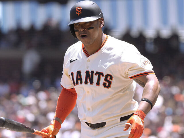 SAN FRANCISCO, CALIFORNIA - JUNE 22: Rafael Devers #16 of the San Francisco Giants reacts after striking out against the Boston Red Sox in the bottom of the first inning at Oracle Park on June 22, 2025 in San Francisco, California.