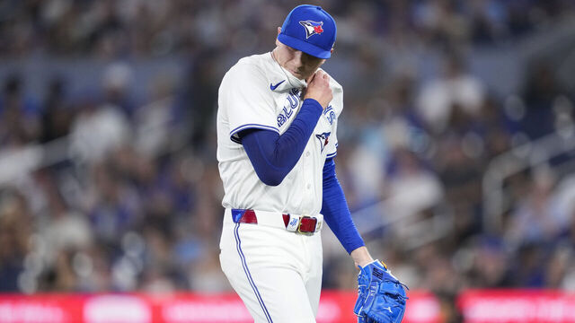 TORONTO, ON - JUNE 22: Jeff Hoffman #23 of the Toronto Blue Jays walks off the mound in the middle of the eighth inning against the Chicago White Sox in their MLB game at the Rogers Centre on June 22, 2025 in Toronto, Ontario, Canada.