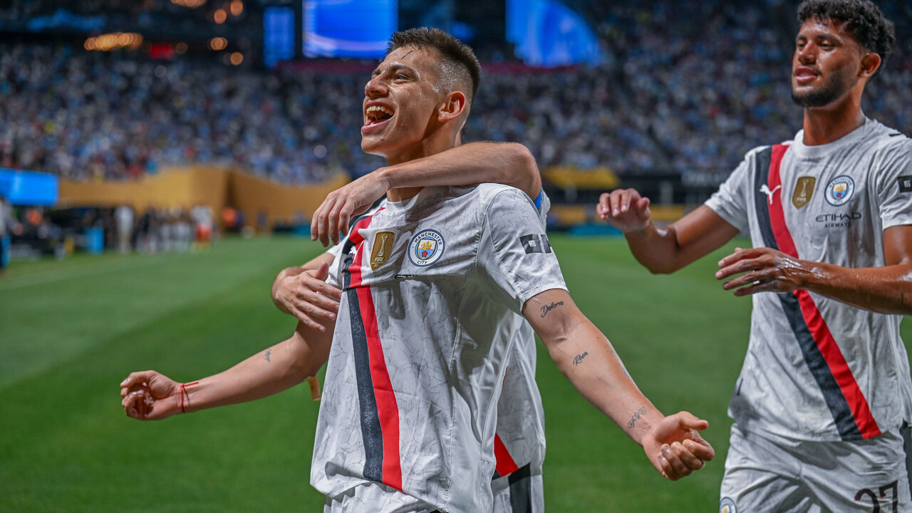ATLANTA, USA - JUNE 22: Echeverri of Manchester City celebrates after scoring a goal FIFA Club World Cup 2025 match between Manchester City and Al Ain Club at Mercedes-Benz Stadium in Atlanta, Georgia, United States on June 22, 2025.