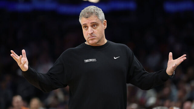 PHOENIX, ARIZONA - JANUARY 29: Assistant coach Micah Nori of the Minnesota Timberwolves reacts during the second half of the NBA game against the Phoenix Suns at Footprint Center on January 29, 2025 in Phoenix, Arizona.