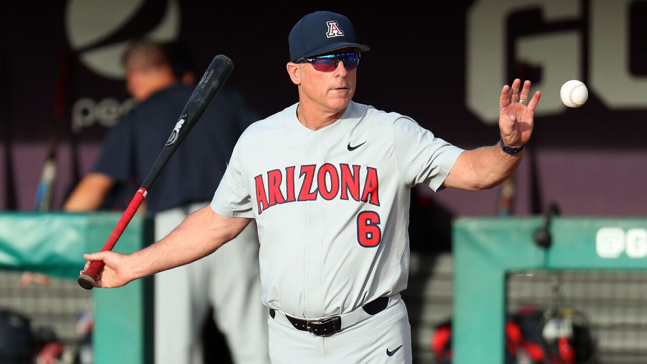 PHOENIX, AZ - MAY 02: Arizona Wildcats head coach Chip Hale during fielding practice before a College Baseball game between the Arizona Wildcats and the Grand Canyon Lopes on May 2nd, 2023, at Brazell Field at GCU Ballpark in Phoenix, AZ.