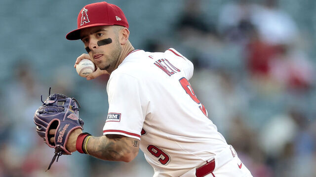 ANAHEIM, CALIFORNIA - JUNE 23: Zach Neto #9 of the Los Angeles Angels makes the out throw to first base against Jarren Duran #16 of the Boston Red Sox in the first inning at Angel Stadium of Anaheim on June 23, 2025 in Anaheim, California.