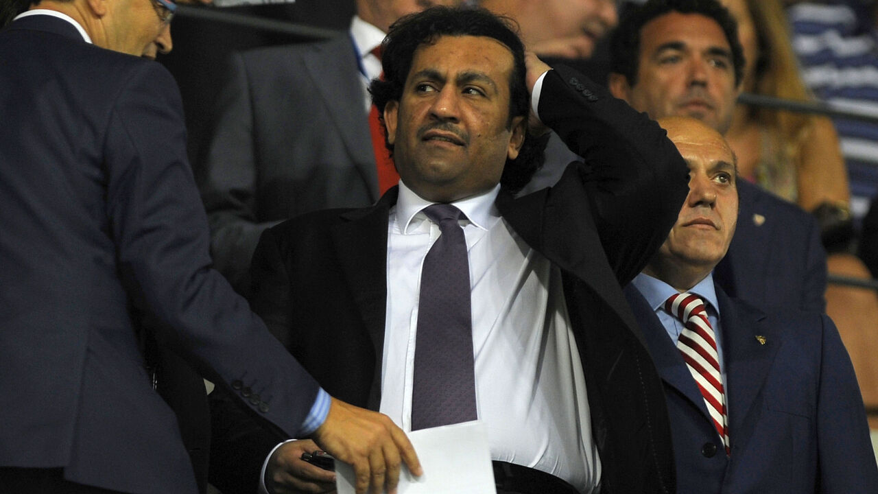 (FILES) This file picture dated September 19, 2010 shows Malaga CF's chairman Sheikh Abdallah Ben Nasser Al-Thani during a Spanish league football match match between Malaga C.F. and Sevilla at Rosaleda stadium. Spanish side Malaga will not be able to play in the Europa League next season after the Court of Arbitration for Sport (CAS) upheld UEFA's one-year European ban, the tribunal announced on June 11, 2013. AFP PHOTO / JORGE GUERRERO
