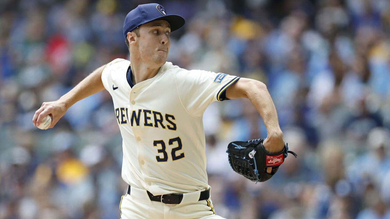 MILWAUKEE, WI - JUNE 25: Jacob Misiorowski #32 of the Milwaukee Brewers delivers a pitch during an MLB game against the Pittsburgh Pirates on June 25, 2025 at American Family Field in Milwaukee, Wisconsin.