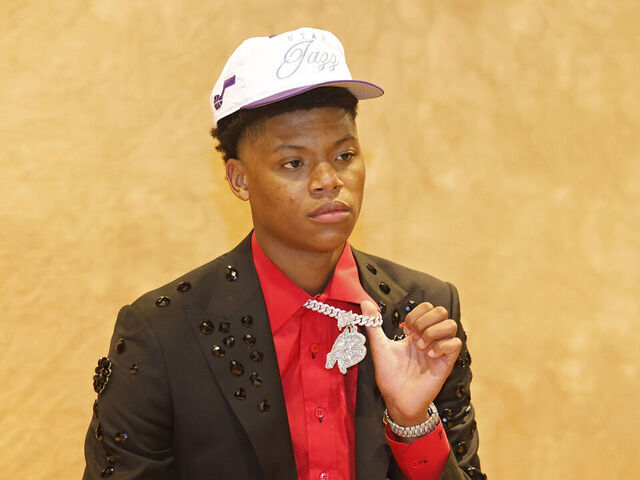 BROOKLYN, NY - JUNE 25: Ace Bailey poses for a photo after being drafted fifth overall by the Utah Jazz during the 2025 NBA Draft - Round One on June 25, 2025 at Barclays Center in Brooklyn, New York. Mandatory Copyright Notice: Copyright 2025 NBAE