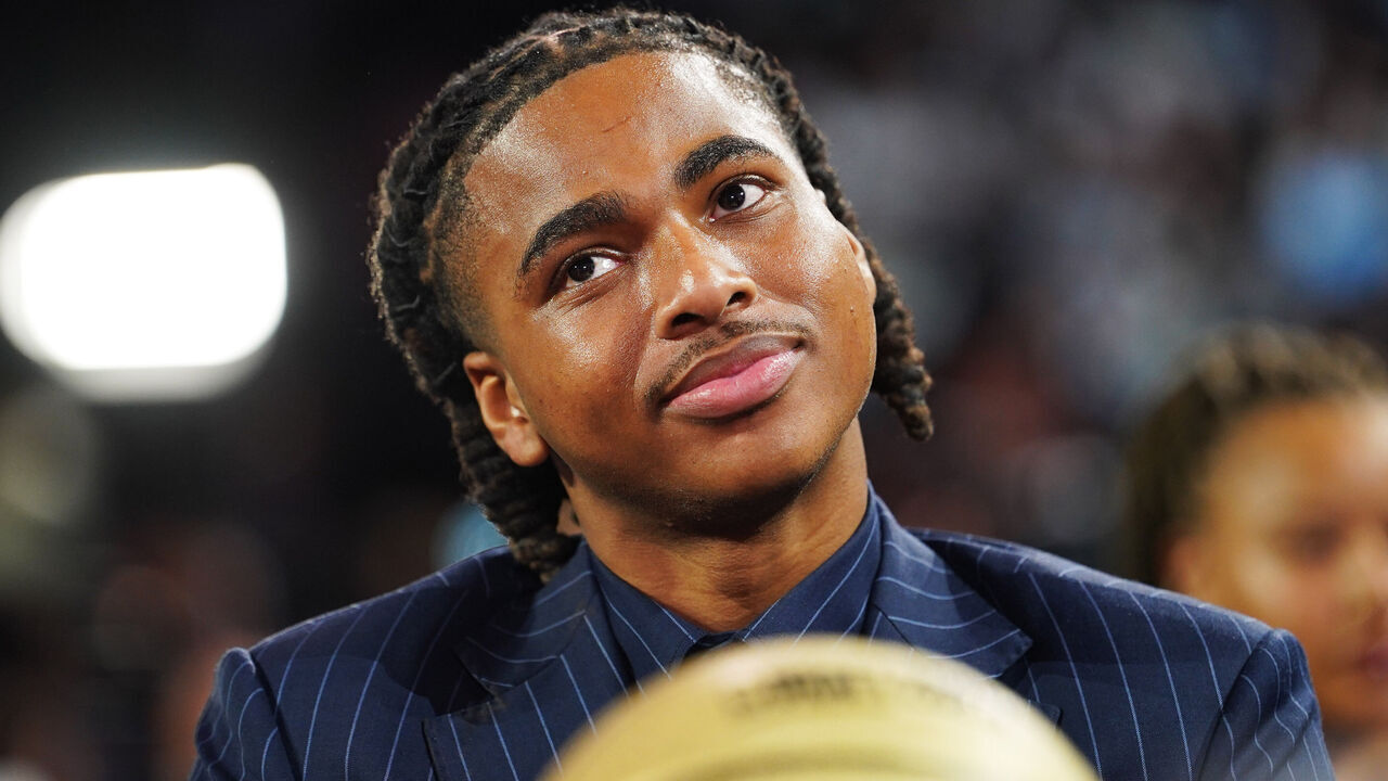 BROOKLYN, NY - JUNE 25: Collin Murray-Boyles smiles during the 2025 NBA Draft - Round One on June 25, 2025 at Barclays Center in Brooklyn, New York. Mandatory Copyright Notice: Copyright 2025 NBAE