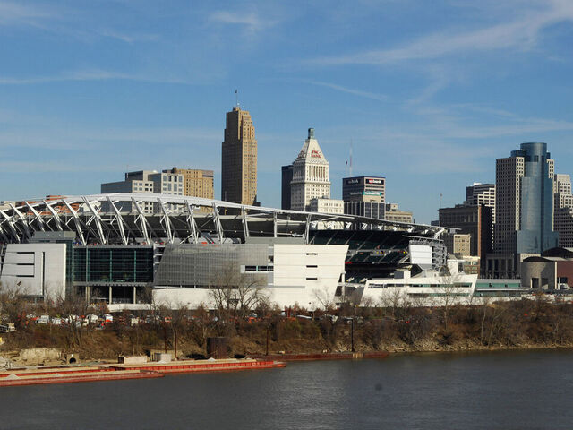 General view of Paul Brown Stadium, home of the Cincinnati Bengals, with the Ohio River and downtown skyline in Cincinnati, Ohio on Sunday, December 10, 2006.