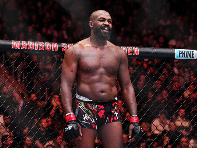 NEW YORK, NEW YORK - NOVEMBER 16: Jon Jones of the United States of America looks on before facing Stipe Miocic of the United States of America in the UFC heavyweight championship fight during the UFC 309 event at Madison Square Garden on November 16, 2024 in New York City.
