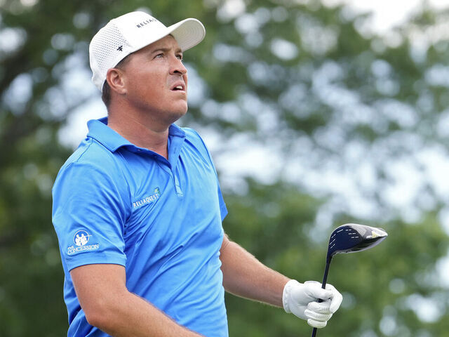 DETROIT, MICHIGAN - JUNE 26: Kevin Roy of the United States watches his shot from the 18th tee during the first round of the Rocket Classic 2025 at Detroit Golf Club on June 26, 2025 in Detroit, Michigan.