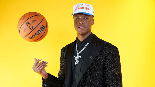 BROOKLYN, NY - JUNE 25: Thomas Sorber poses for a photo after being drafted by the Oklahoma City Thunder during the 2025 NBA Draft - Round One on June 25, 2025 at Barclays Center in Brooklyn, New York. Mandatory Copyright Notice: Copyright 2025 NBAE