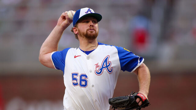 ATLANTA, GEORGIA - JUNE 28: Spencer Schwellenbach #56 of the Atlanta Braves pitches against the Philadelphia Phillies in the second inning at Truist Park on June 28, 2025 in Atlanta, Georgia.
